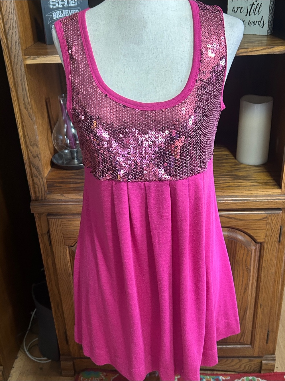Piper & Blue Hot Pink Sequin-Accented Tank Top Medium